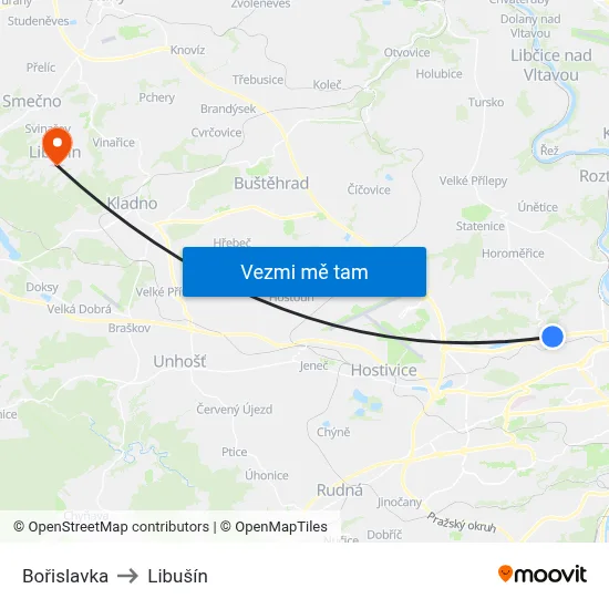 Bořislavka to Libušín map