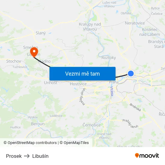 Prosek to Libušín map