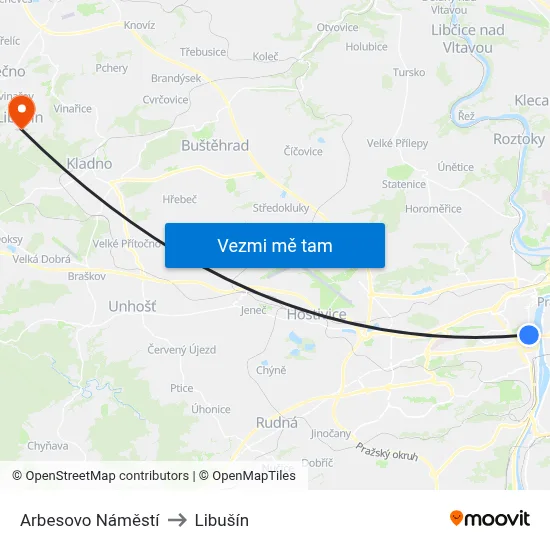 Arbesovo Náměstí to Libušín map