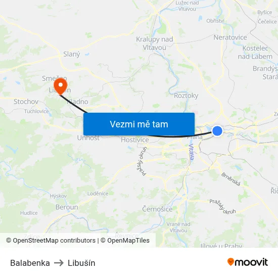 Balabenka to Libušín map