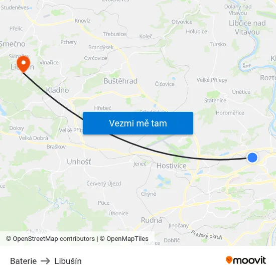 Baterie to Libušín map