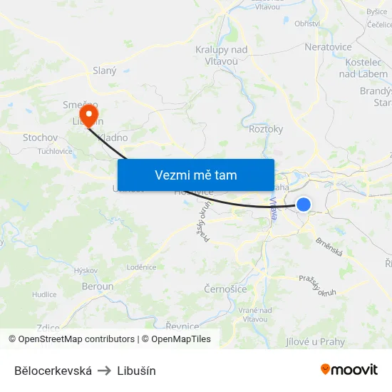 Bělocerkevská to Libušín map