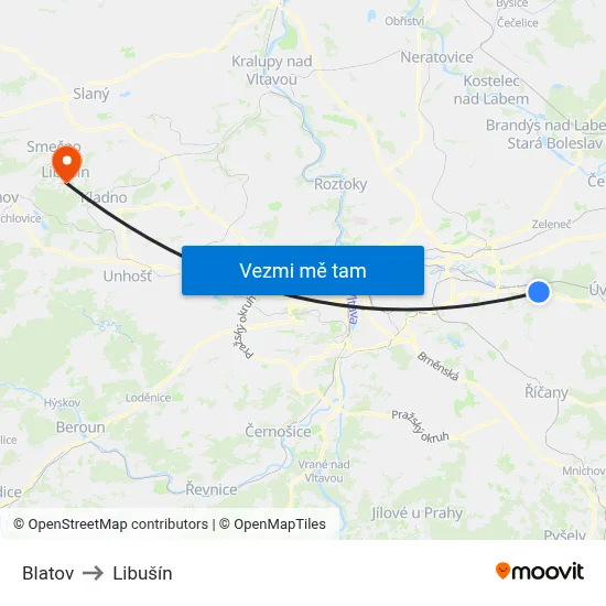 Blatov to Libušín map