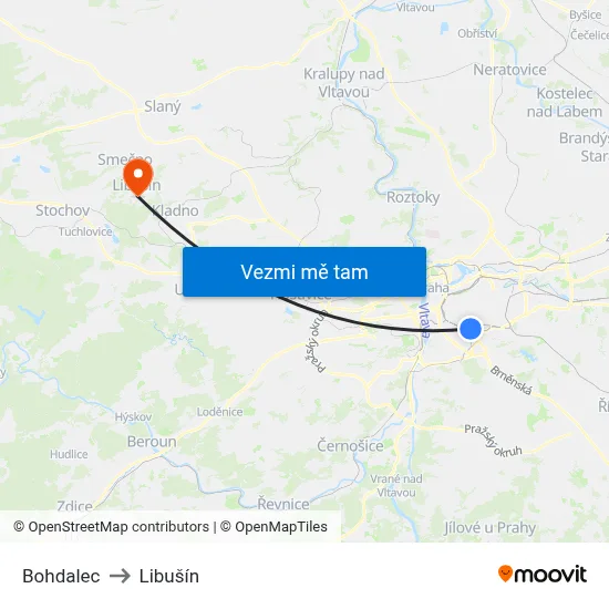 Bohdalec to Libušín map
