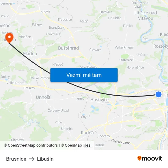 Brusnice to Libušín map