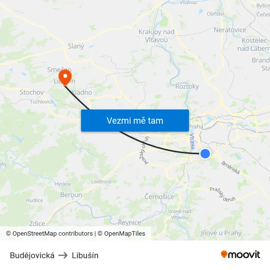 Budějovická to Libušín map