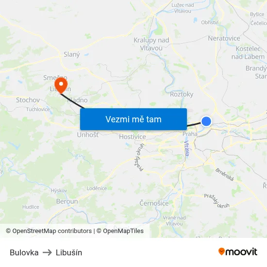 Bulovka to Libušín map