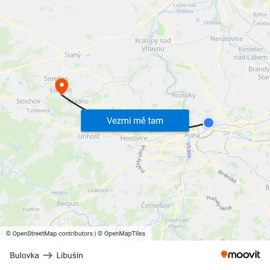 Bulovka to Libušín map