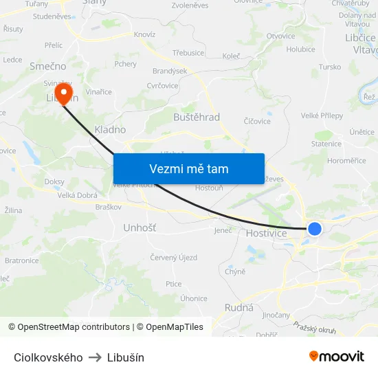 Ciolkovského to Libušín map