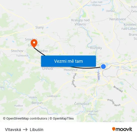 Vltavská to Libušín map