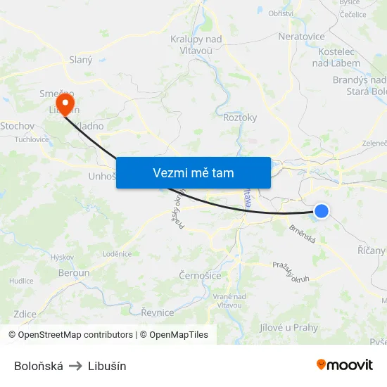 Boloňská to Libušín map