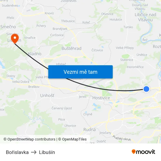 Bořislavka to Libušín map