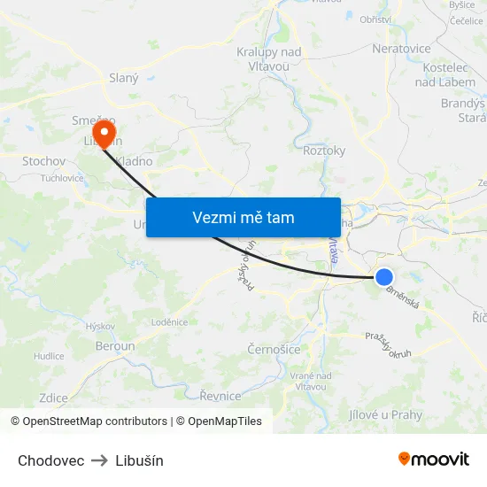 Chodovec to Libušín map