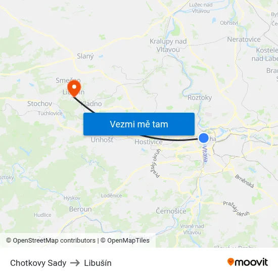 Chotkovy Sady to Libušín map