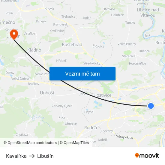 Kavalírka to Libušín map