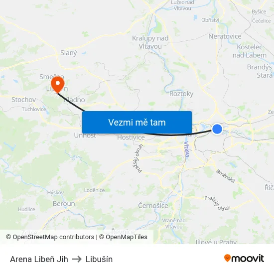Arena Libeň Jih to Libušín map