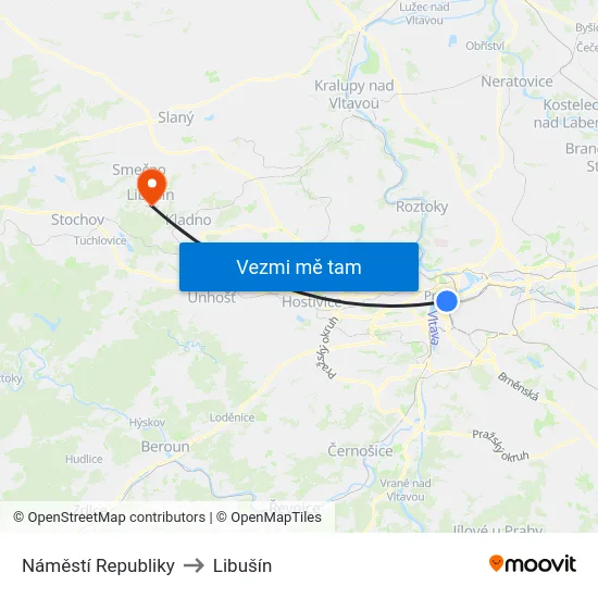 Náměstí Republiky to Libušín map