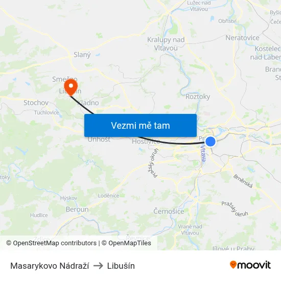 Masarykovo Nádraží to Libušín map