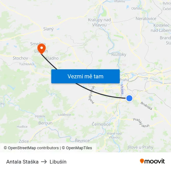 Antala Staška to Libušín map
