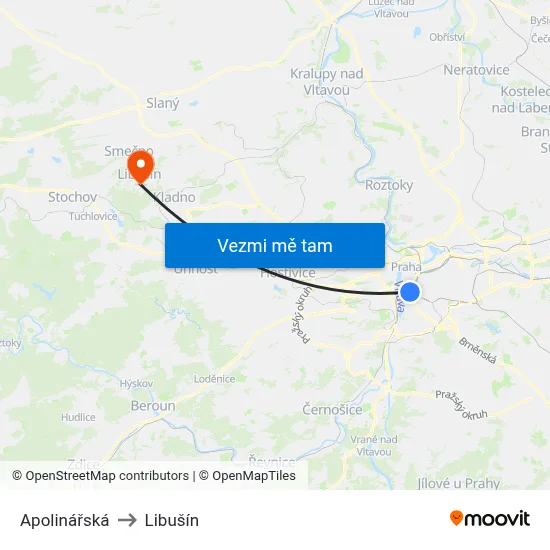 Apolinářská to Libušín map