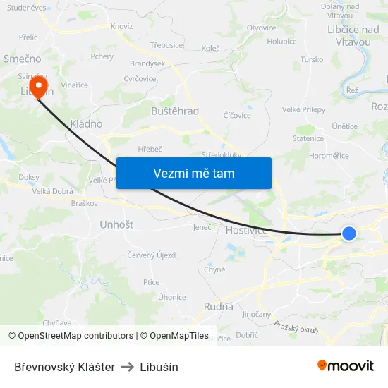 Břevnovský Klášter to Libušín map