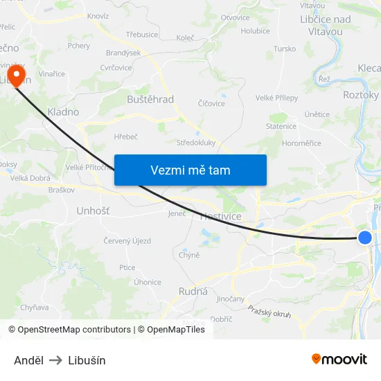 Anděl to Libušín map