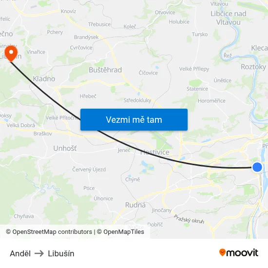 Anděl to Libušín map