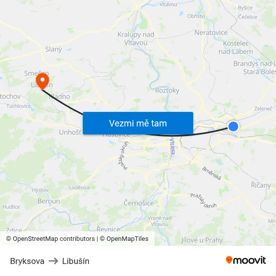 Bryksova to Libušín map