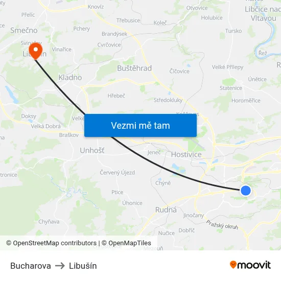 Bucharova to Libušín map