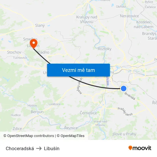 Choceradská to Libušín map