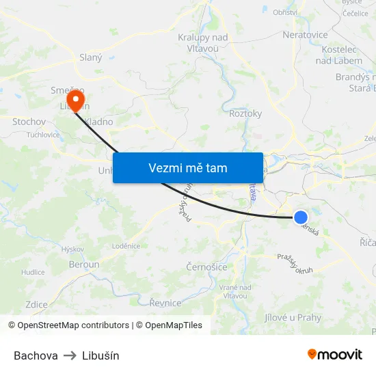 Bachova to Libušín map