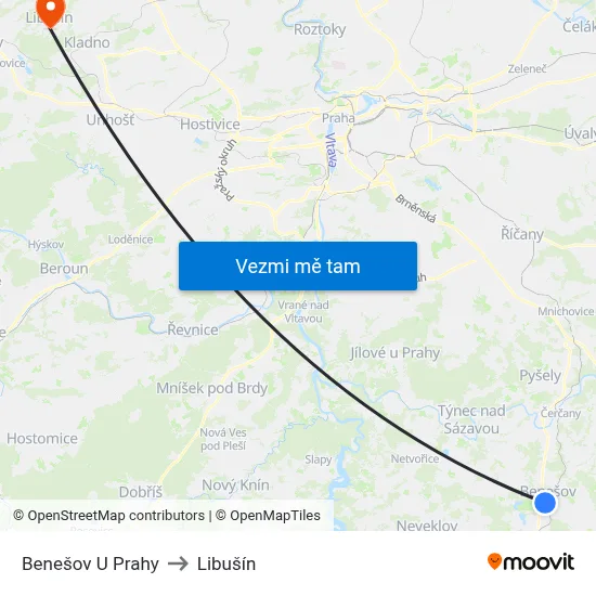 Benešov U Prahy to Libušín map