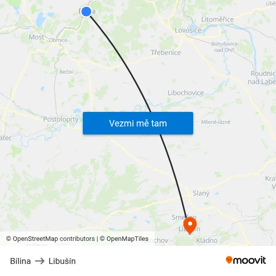 Bílina to Libušín map