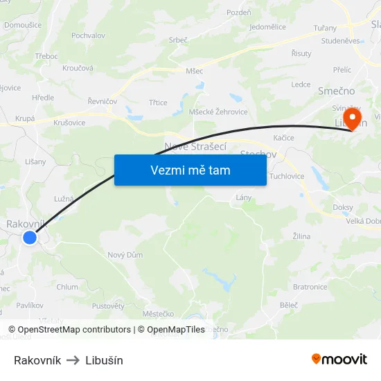 Rakovník to Libušín map