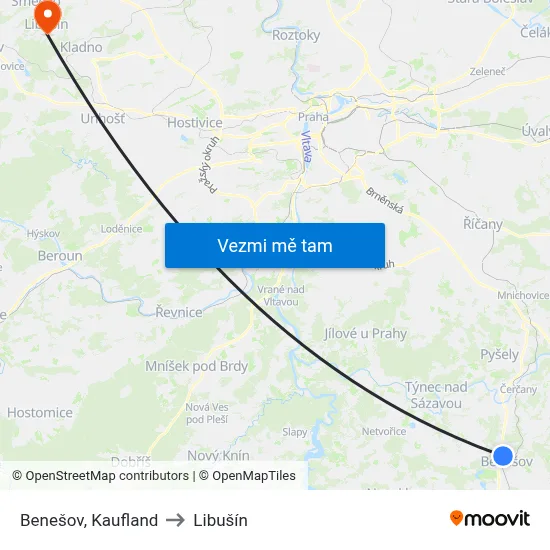 Benešov, Kaufland to Libušín map