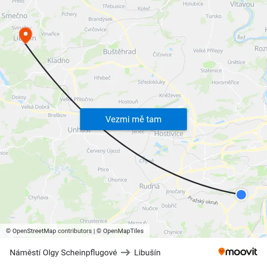 Náměstí Olgy Scheinpflugové to Libušín map