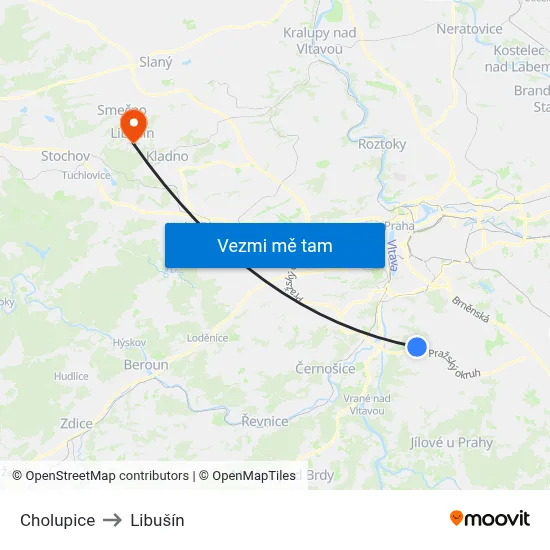 Cholupice to Libušín map