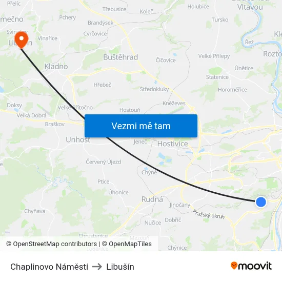 Chaplinovo Náměstí to Libušín map
