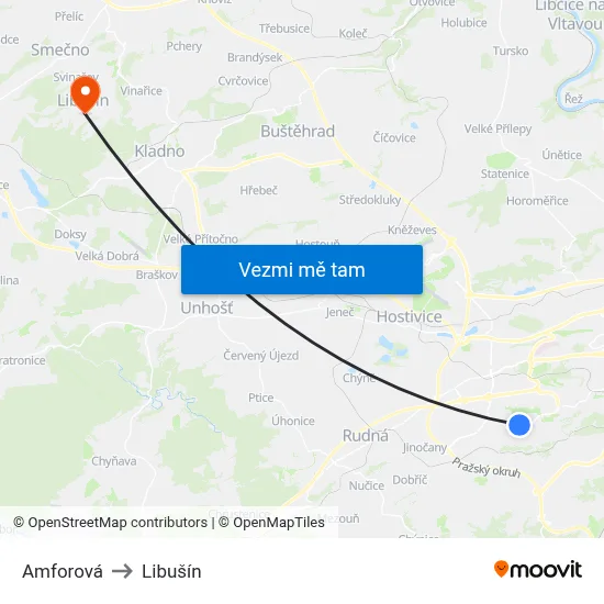 Amforová to Libušín map