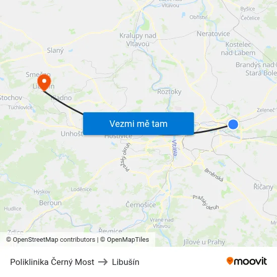 Poliklinika Černý Most to Libušín map