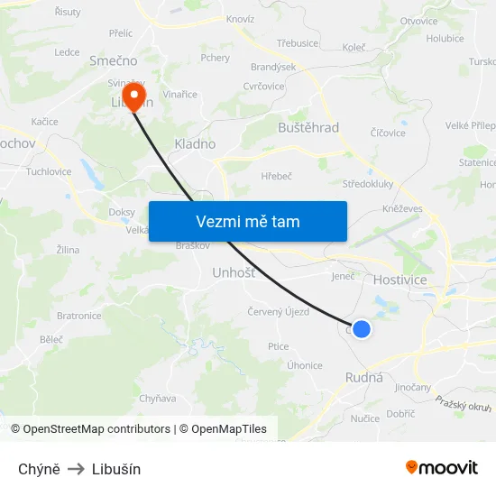 Chýně to Libušín map