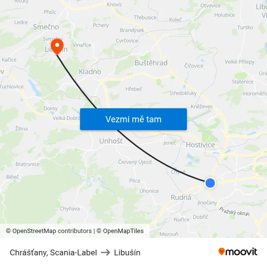 Chrášťany, Scania-Label to Libušín map