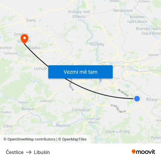 Čestlice to Libušín map
