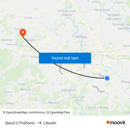 Újezd U Průhonic to Libušín map
