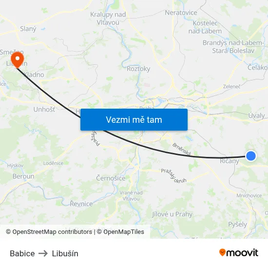 Babice to Libušín map