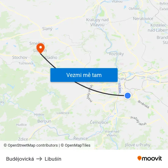 Budějovická to Libušín map