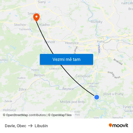 Davle, Obec to Libušín map
