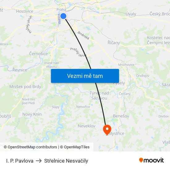 I. P. Pavlova to Střelnice Nesvačily map