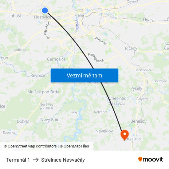 Terminál 1 to Střelnice Nesvačily map