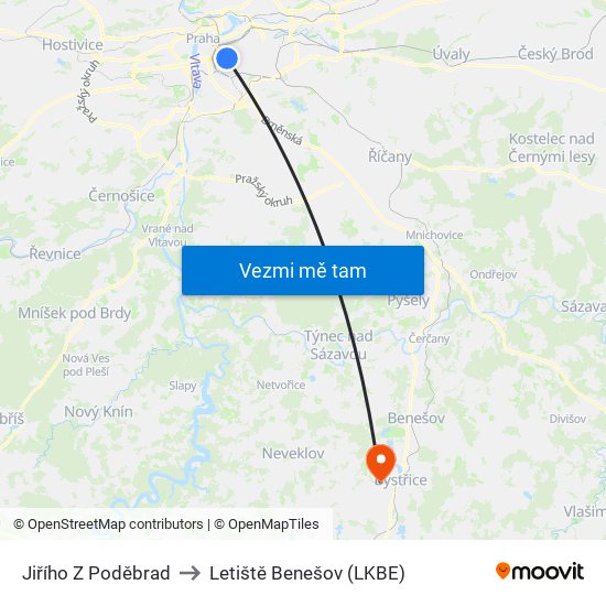 Jiřího Z Poděbrad to Letiště Benešov (LKBE) map